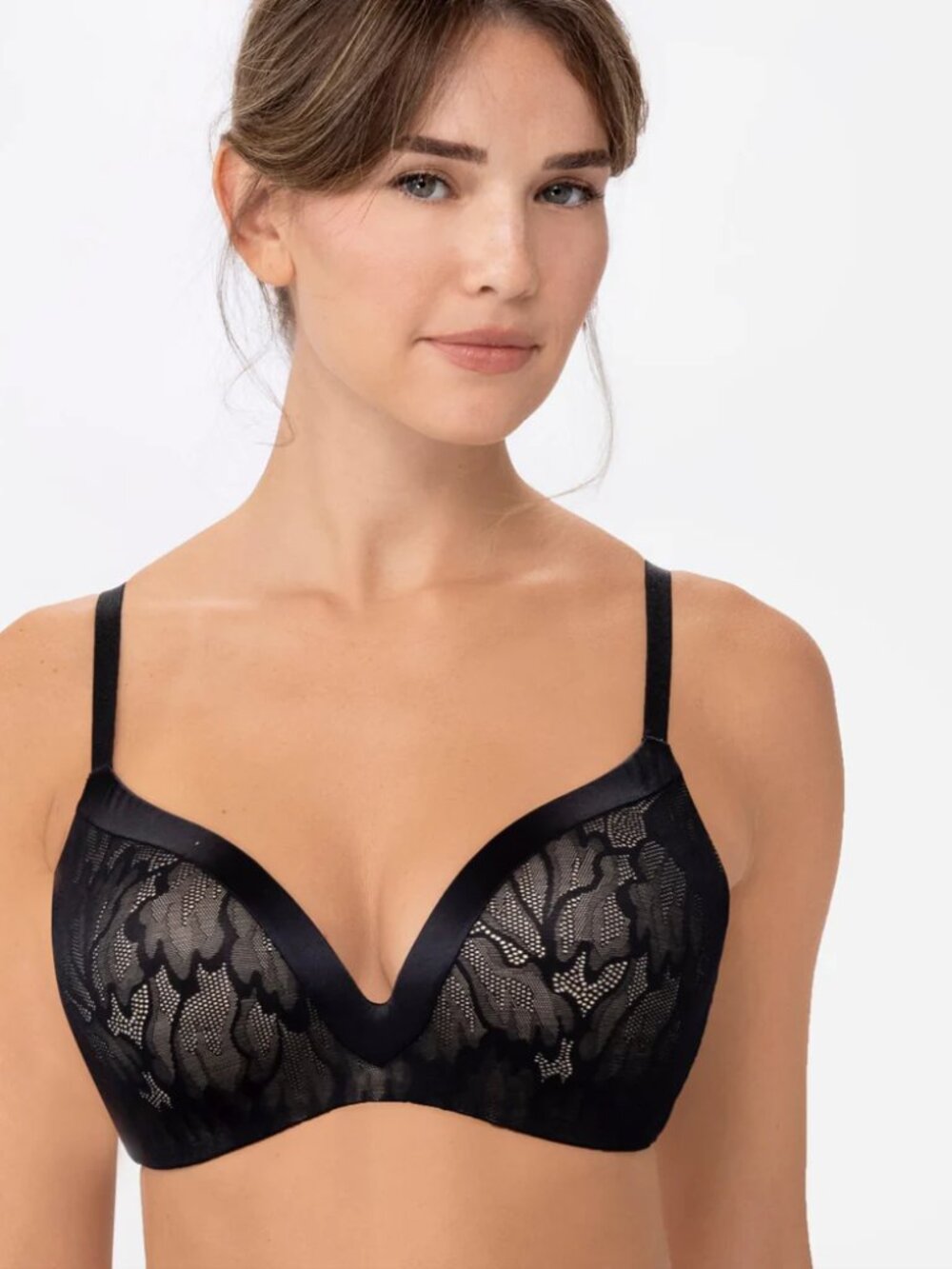 NWT UNDEROUTFIT 1258 The Satin Grace (3D molded) Black & Coffee Lace 2X